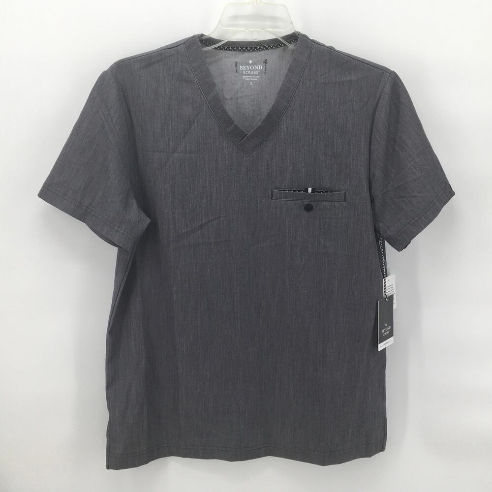 Beyond Scrubs Mens Alpha One Pocket Scrub Top Heather Grey S VNeck Nursing